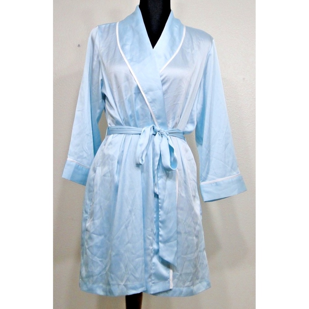 Kate Spade Ice Blue Happily Ever After Robe Gold Embroidered Wedding Bridal Med.